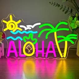 Неонова вивіска Aloha Palm Tree Vveikea для прикрашання стін, Гавайський тропічний дизайн, Aloha, LED, сонце, океан, хвиля