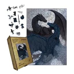 Дерев'яний фігурний пазл Тріо Драконів, А5, Дерев'яна коробка 35 елементів