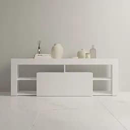 Тумба під телевізор Flamecame з 4 полицями та нішею з ДСП K-140 Білий