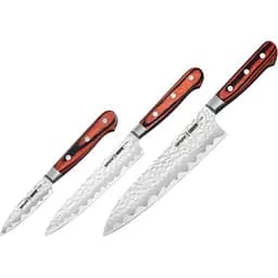 Набір з 3-х кухонних ножів з болстером Samura 7,8/15/21 см Червоно-сірий 000279704