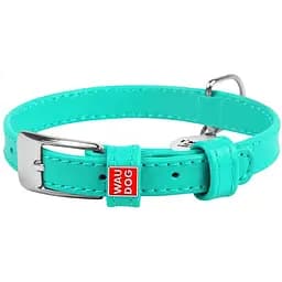Ошейник для собак Waudog Glamour, кожаный, с QR паспортом, 27-36х1,5 см, ментоловый