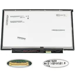 Матриця 14.0 B140HAN01.8 1920х1080, 30pineDP, IPS, LED, SLIM без планок та вушок, матова, роз'єм праворуч знизу для ноутбука