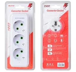 Розетка тройник с заземлением Voltronic F-101 White, 3 розетки, 2500W, 10A, 110-250V - мініатюра 2
