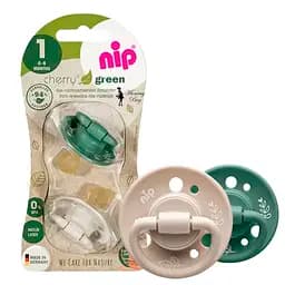 Кругла пустушка Nip Зелена серія Вишенька, 0-6 міс., зелений-бежевий, 2 шт. (38589-51)