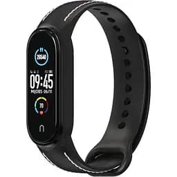 Ремінець для Xiaomi Mi Band 5/6 силікон + шкіра MiJobs Чорний (1540701)