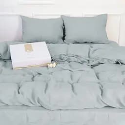 Комплект постільної білизни MirSon Natural Linen Caspian льон двоспальний сіро-блакитний (2200008248253) - мініатюра 4