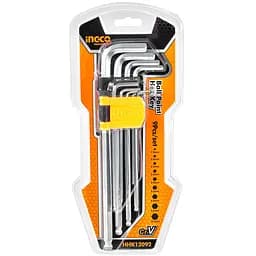 Комплект ключів Ingco шестигранних подовжених з кулею 1.5-10 мм 9 шт (HHK12092)