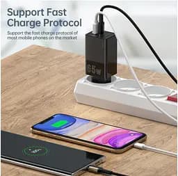 Мережевий адаптер живлення - ЗП Kuulaa 65W GaN KL-CD20 2 виходи USB + Type-C чорний - мініатюра 4