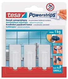 Гачки пластикові прямокутні S під плитку/метал Tesa Powerstrips білі 3 шт.