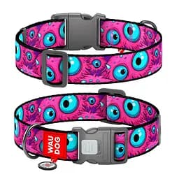 Ошейник для собак нейлоновый Waudog Nylon с QR-паспортом "Глаз монстра" пластиковый фастекс XXL Ш 35 мм Д 46-70 см