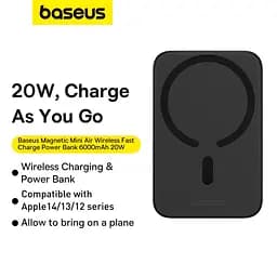 Павербанк Baseus Magnetic Wireless Mini Air Black 6 000 mAh / 20 Вт (P10059002113-00) - мініатюра 12