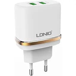 Сетевое зарядное устройство LDNIO DL-AC52 Travel charger 2USB 2.4A + Lightning cable White