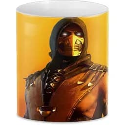 Кухоль GeekLand Mortal Kombat Мортал Комбат скорпіон жовтий фон MK.02.33 330 мл білий