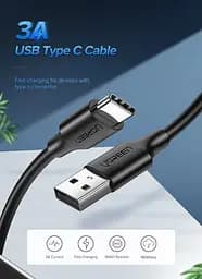 Кабель зарядний Ugreen US287 Type-C 3A 0.25М Black (60114) - мініатюра 2