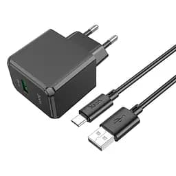 МЗП Hoco CS12A Ocean single port QC3.0 charger set (Type-C) (EU) Black - мініатюра 1