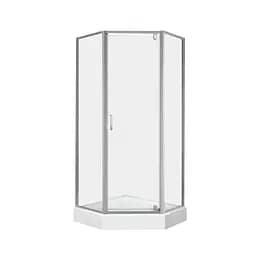 Набор: Qtap душевая кабина Leo CRM10995-AC6 Clear 2020x900x900 мм + поддон Diamond 309912 90x90x12 см с сифоном, Хром, Универсальная, прозрачная