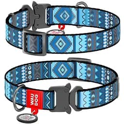 Нашийник для собак Waudog Nylon Етно синій, з QR паспортом, металева пряжка-фастекс, XL, 35-58х2,5 см - мініатюра 3