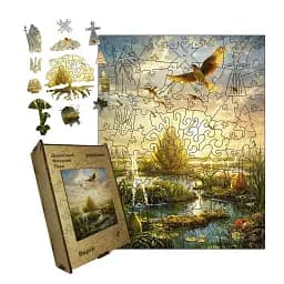 Деревянный фигурный пазл Кровать, А3, Деревянная коробка 200 элементов