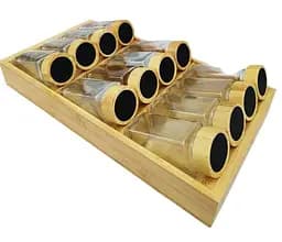 Набір скляних баночок для спецій Vittora VT-8902-12 органайзер 12 баночок 120 мл з дерев'яною поличкою