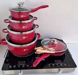 Набір посуду Higher Kitchen HK-305 17 предметів з кришками з гранітним покриттям, каструлі, ківш, сковорода - мініатюра 3