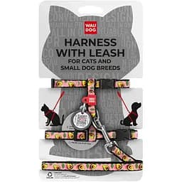 Шлея с поводком для кошек и мелких пород собак Waudog Nylon Авокадо на розовом с QR паспортом XS 25-40x20-30x1/122 см