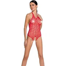 Бодістокінг у велику сітку Passion BS087 red відкрита спина халтер з доступом One size