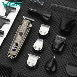 Машинка для стрижки волосся VGR V-103 (8 в 1) LCD для бороди та носа + підставка Бронза - мініатюра 7