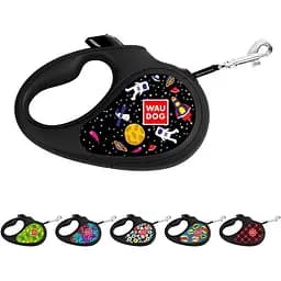 Повідець-рулетка для собак Waudog R-leash, малюнок "NASA", XS, до 12 кг, 3 м, світловідбиваюча стрічка чорний - мініатюра 5