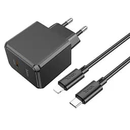 Мережевий зарядний пристрій Hoco CS13A Ocean single port PD20W charger set(C to iP) чорний - мініатюра 4