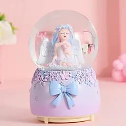 Сувенір керамічний Сніжна куля Ангел, 80 мм, зі світловими та музичними ефектами