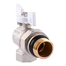 Кран кульовий кутовий з американкою Q Professional QP004 PN40 1″ антипротікання, Білий метелик - мініатюра 2