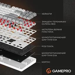 Клавіатура дротова GamePro Genesis Metallic Outemu Red Swithes USB White (MK110W) - мініатюра 11