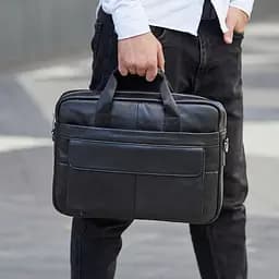 Шкіряна чоловіча сумка для ноутбука і документів чорна Tiding Bag 143412 - мініатюра 7