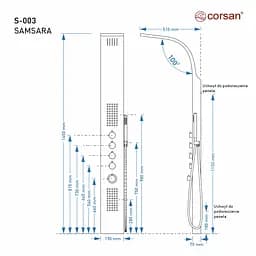 Душова панель Corsan Samsara inox S003MSL, Нержавіюча сталь - мініатюра 5