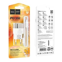 Мережевий зарядний пристрій Hoco C131A Platinum dual-port PD30W+QC3.0 charger set(Type-C to Type-C)(EU) Transparent Чорний - мініатюра 2