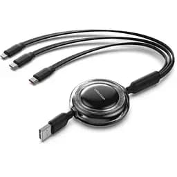 Дата кабель USB 2.0 AM to 2xUSB-C + Lightning 1.0m 3.5A retractable Vention (TRJBBE)