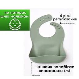 Дитячий силіконовий посуд, набір 7 предметів, на присосках, для першого прикорму зелений - мініатюра 5