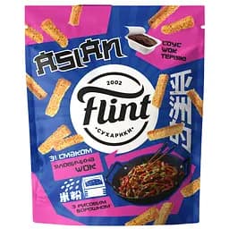 Сухарики пшеничні зі смаком Яловичина Wok з соусом Wok Теріякі Flint 60 г + 15 г 