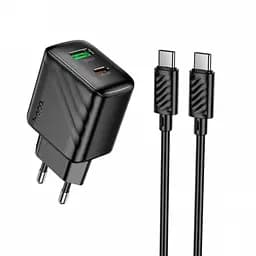Мережевий зарядний пристрій адаптер HOCO CS25A з кабелем Type C/Type C Rico 1USB/1Type-C, 20W/3A, підтримка швидкого заряджання