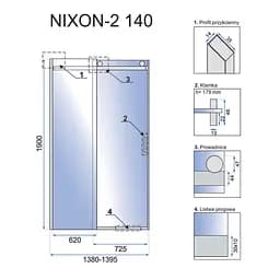 Душова двері Rea Nixon-2 140x190 безпечне скло, прозоре, ліва (REA-K5006) - мініатюра 5