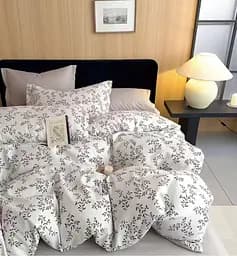 Комплект постельного белья Двуспальное Турция 100% хлопок Наволочки 70х70 см Дима двуспалка Узор веточки Белый