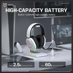 Навушники Onikuma бездротові ігрові з Bluetooth 5.3 RGB підсвітка з мікрофоном геймерська гарнітура для ПК Білий - мініатюра 4