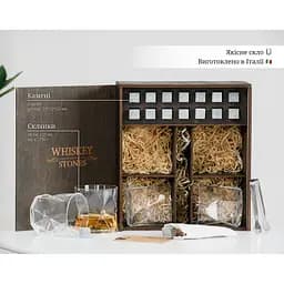 Подарунковий набір Whiskey Stones камені для віскі у дерев'яному пеналі №4 - 4 склянки Bormioli Rocco Cassiopea + щипці + мішечок - мініатюра 9