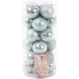 Набір святкових ялинкових куль діаметром 6 см колір блакитний 24 шт глянцеві гліттер та матові