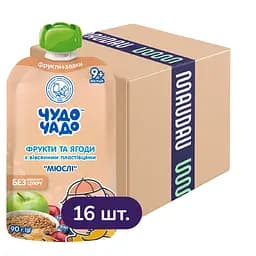 Упаковка пюре Чудо-Чадо Фрукты-ягоды-овсяные хлопья Мюсли 1.44 кг (90 г х 16 шт.)