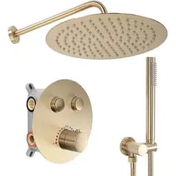 Душова система Rea Lungo brushed gold з термостатом + BOX прихованого монтажу REA-P8551, Золотий