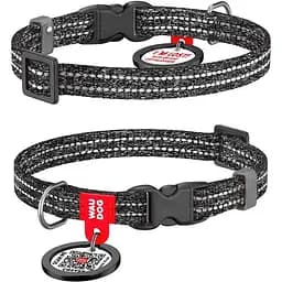 Нашийник для котів та дрібних порід собак Waudog Re-cotton з QR паспортом, відновлена бавовна, світловідбиваючий, пластикова пряжка, XS, Ш 10 мм, сірий