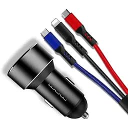 Автомобільний зарядний пристрій WUW T44 (with 2.4A 3 - in - 1 fast charging cable) Чорний