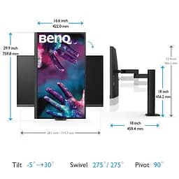 Монітор TFT 31.5" BenQ PD3205UA, IPS, 4K UHD, 99% sRGB, HDMI, DP, USB-С, USB-hub, HAS, колонки, темно- сірий (9H.LKGLA.TPE) - мініатюра 4