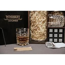 Подарунковий набір Whiskey Stones камені для віскі у дерев'яному пеналі №7 + 2 склянки Bohemia Diamond + щипці + мішечок - мініатюра 4